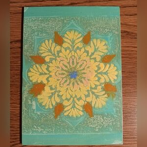 Acrylic 5x7 Yellow Floret On Lace Green Canvas Art in Soft Hues
